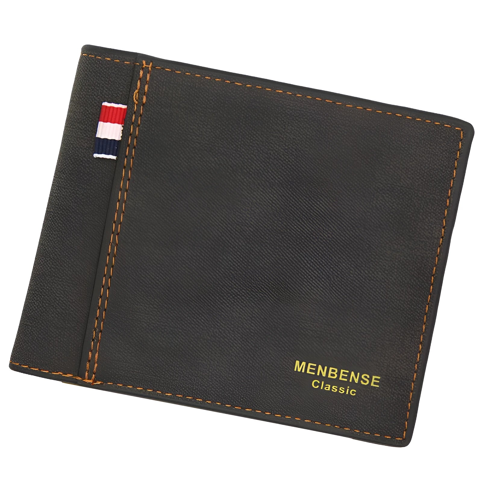 Men's tri-fold leather wallet in black, navy blue, dark brown, and light brown colour options showing large capacity design
