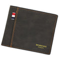 Men's tri-fold leather wallet in black, navy blue, dark brown, and light brown colour options showing large capacity design