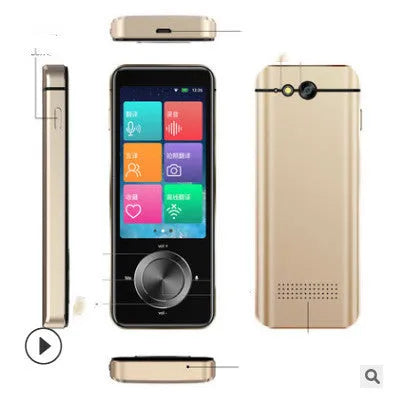 M9 translator device in gold or silver grey plastic construction with group chat and photo translation functions