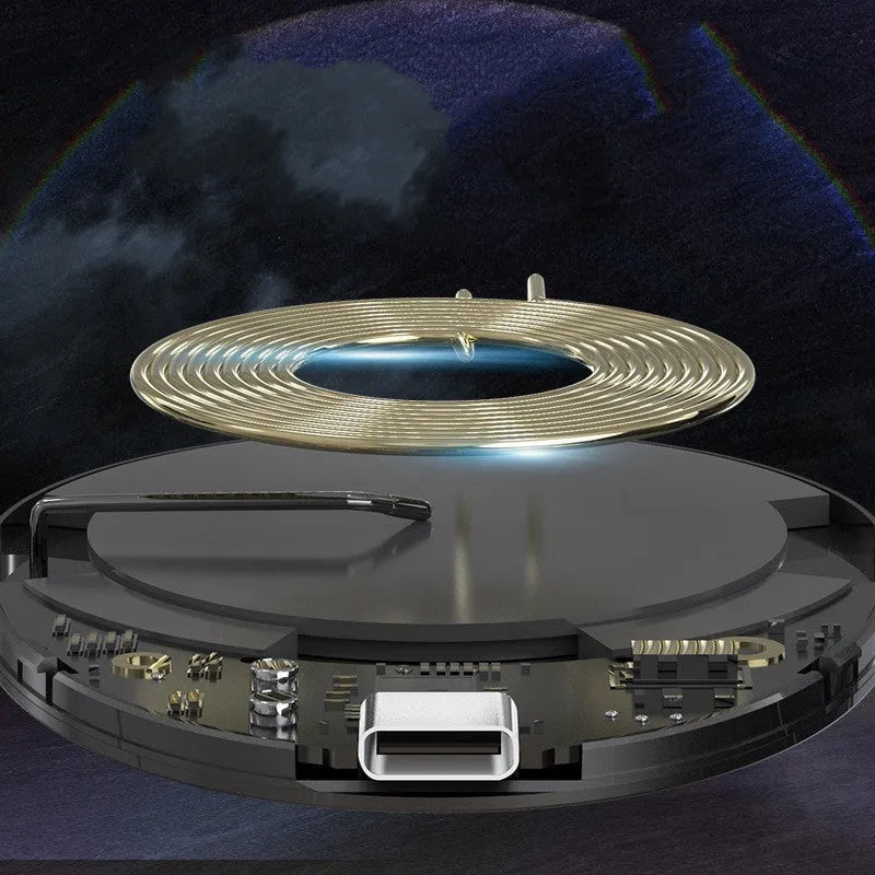 Black magnetic wireless charger with TYPE-C cable for 1200mA fast charging