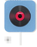 Wall-mounted white CD and DVD player unit with display, remote control, and mounting board.