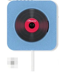 Wall-mounted white CD and DVD player unit with display, remote control, and mounting board.