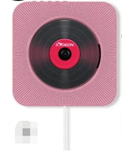 Wall-mounted white CD and DVD player unit with display, remote control, and mounting board.