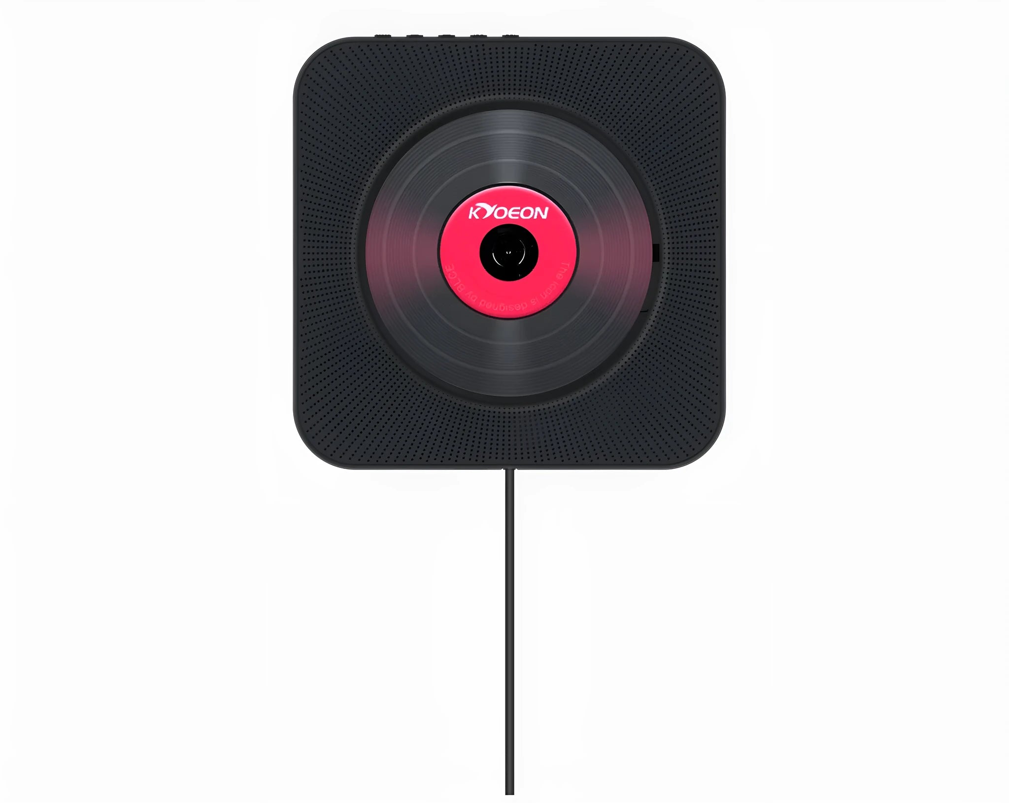 Wall-mounted white CD and DVD player unit with display, remote control, and mounting board.