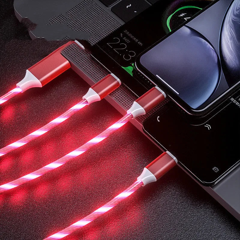 1.25 metre USB cable with one connector splitting into three branches with colourful marquee lights
