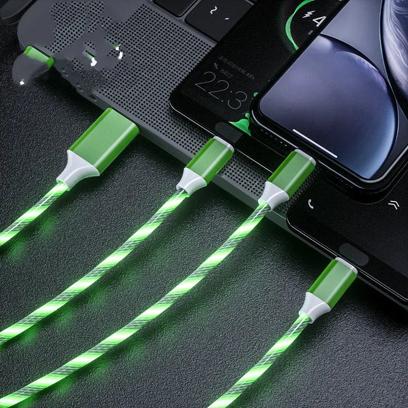 1.25 metre USB cable with one connector splitting into three branches with colourful marquee lights