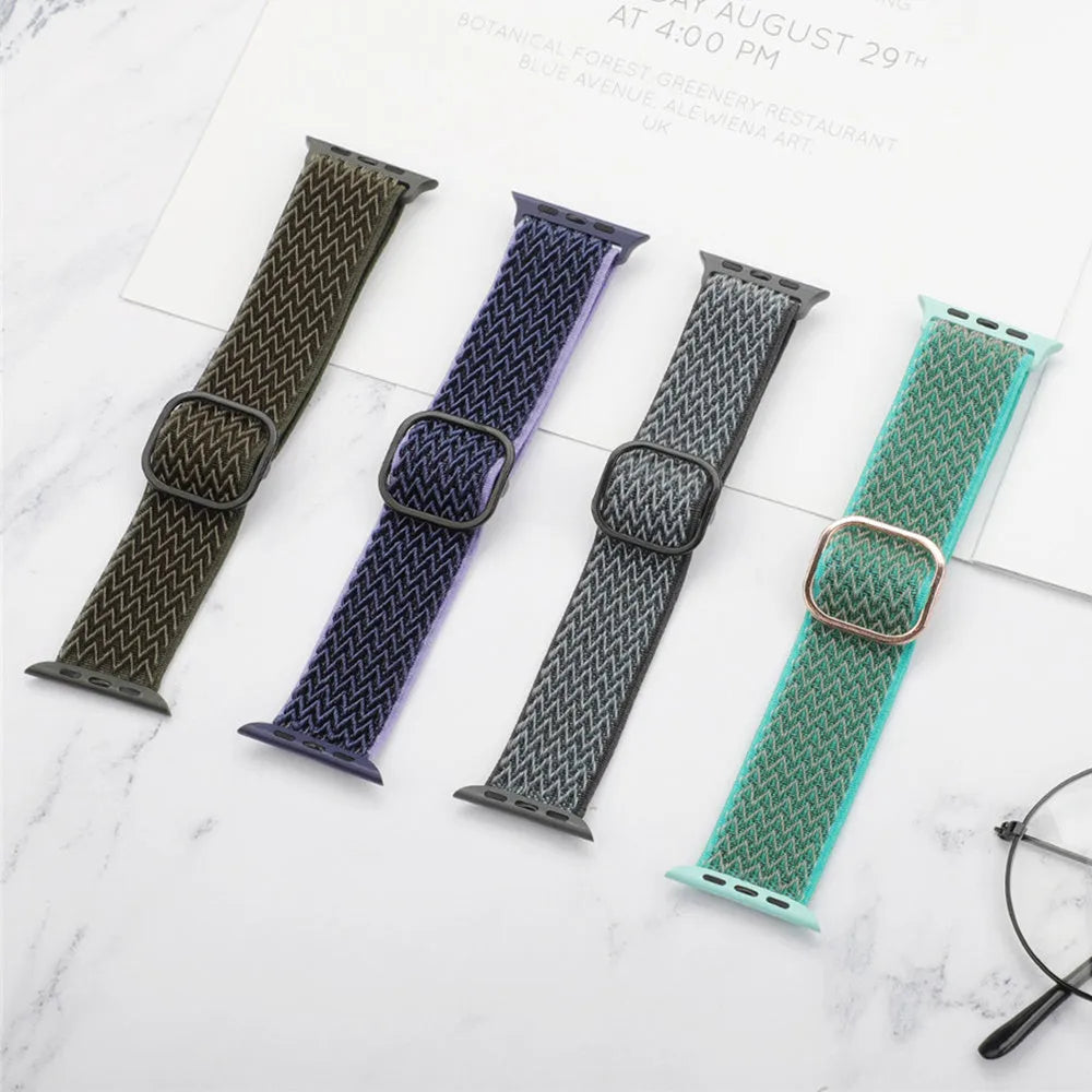 Braided nylon elastic strap for Apple Watch in wave pattern design