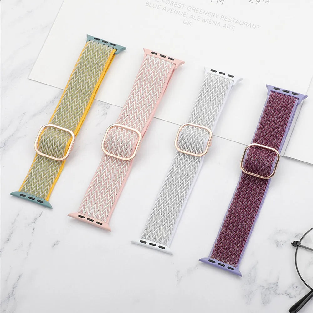 Braided nylon elastic strap for Apple Watch in wave pattern design