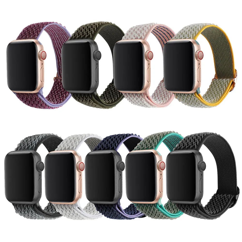 Braided nylon elastic strap for Apple Watch in wave pattern design