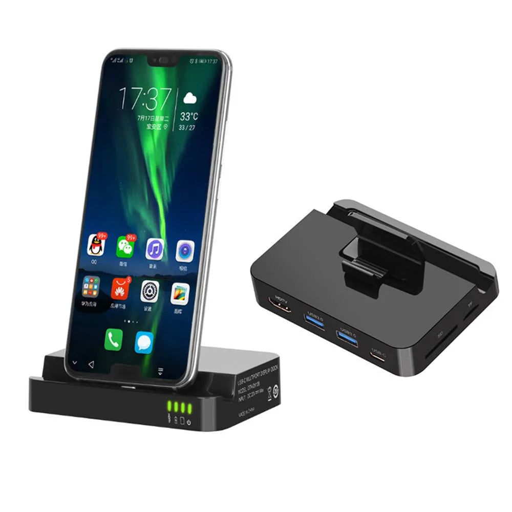 Black base mobile phone to HD converter dock with 5Gbps transmission rate