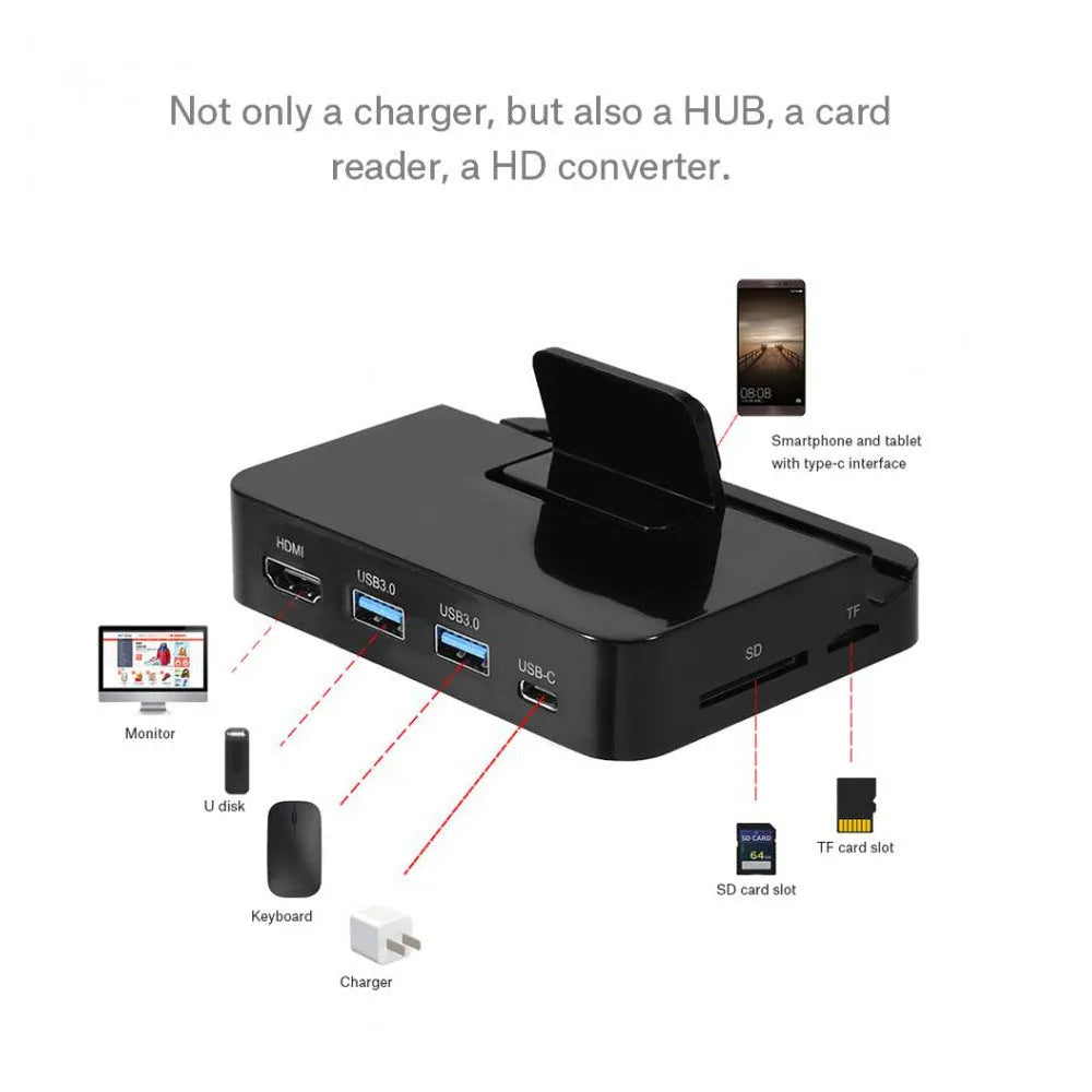 Black base mobile phone to HD converter dock with 5Gbps transmission rate