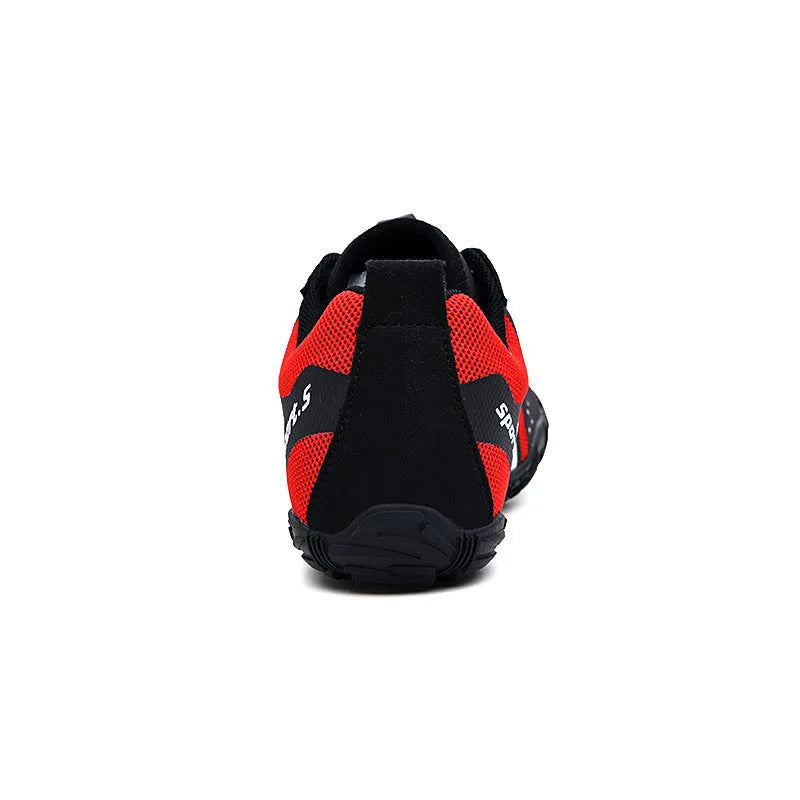 Casual outdoor quick-dry wading shoes in mesh and rubber, shown in red, black, or orange