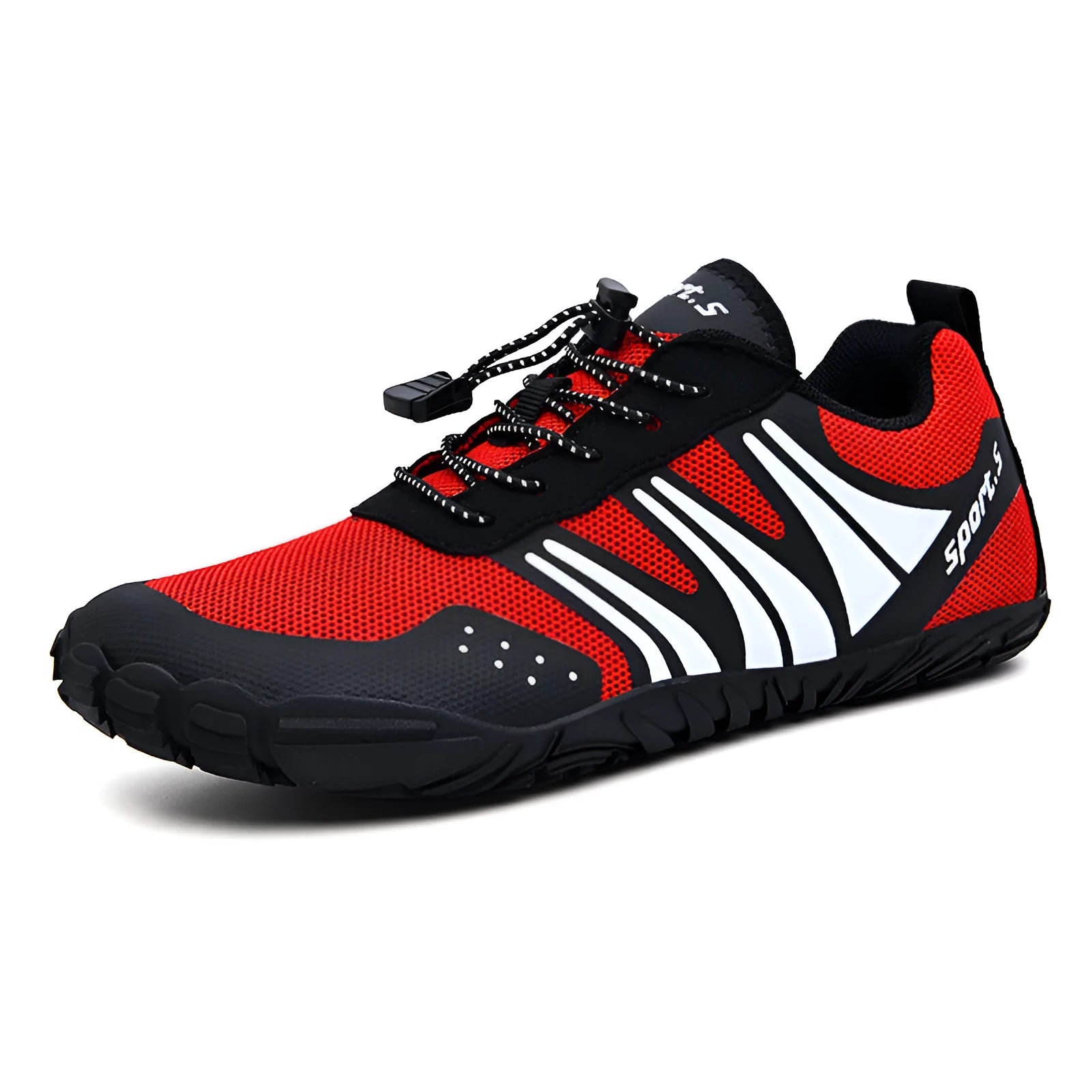 Casual outdoor quick-dry wading shoes in mesh and rubber, shown in red, black, or orange
