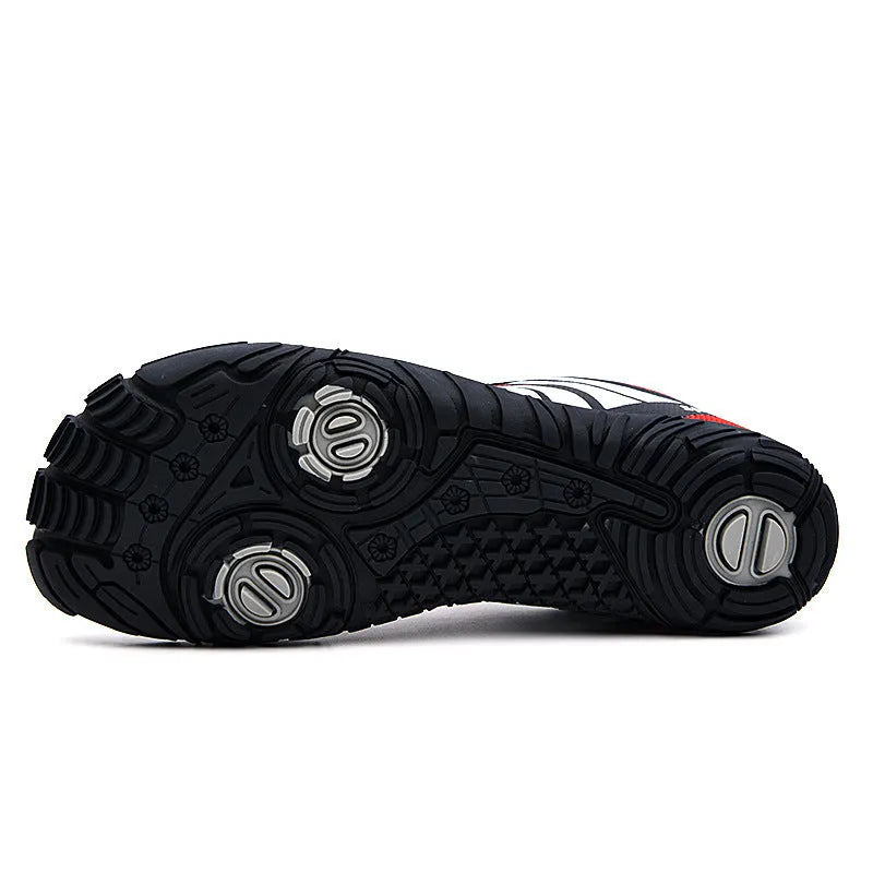 Casual outdoor quick-dry wading shoes in mesh and rubber, shown in red, black, or orange