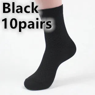Men's bamboo fibre business socks with small square pattern in black, grey blue, iron grey, navy blue, and silver grey colours