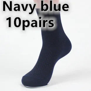 Men's bamboo fibre business socks with small square pattern in black, grey blue, iron grey, navy blue, and silver grey colours