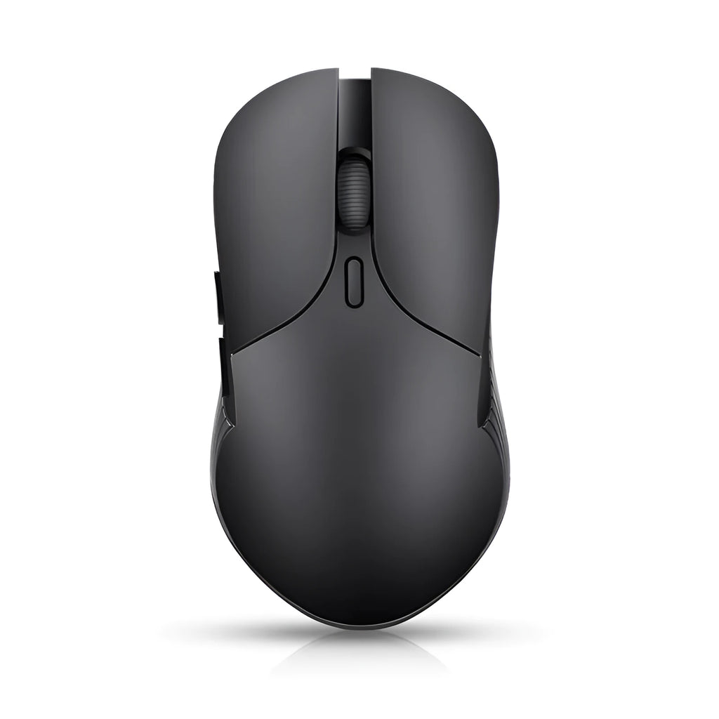 Blue wireless voice control mouse with translation function showing dimensions and voice command button