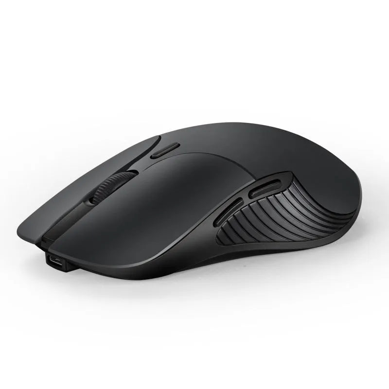 Blue wireless voice control mouse with translation function showing dimensions and voice command button