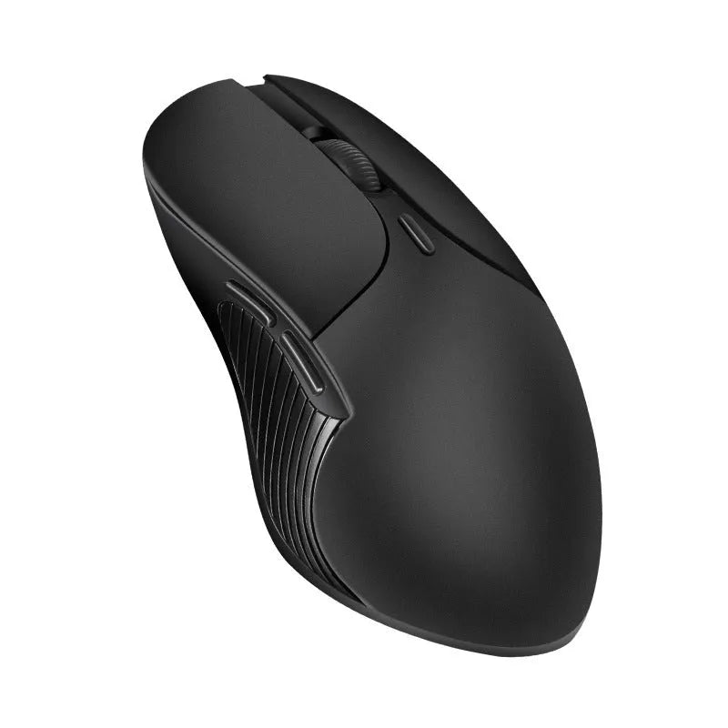 Blue wireless voice control mouse with translation function showing dimensions and voice command button