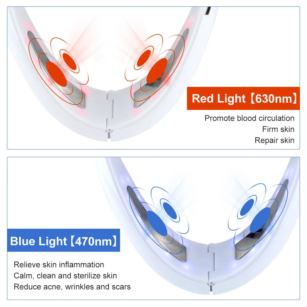 White ABS facial lifting device with dual light therapy and vibration functions for home skincare