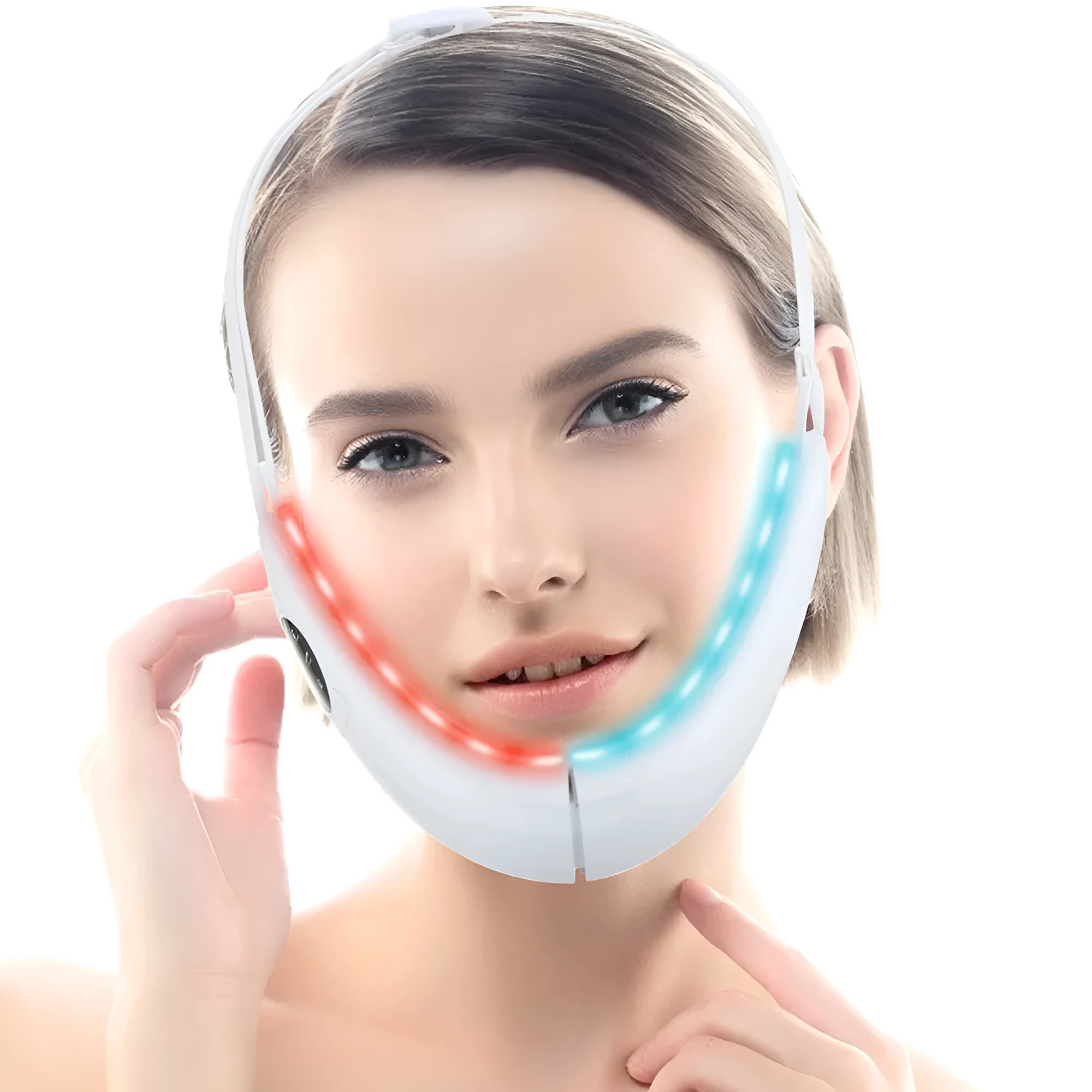 White ABS facial lifting device with dual light therapy and vibration functions for home skincare
