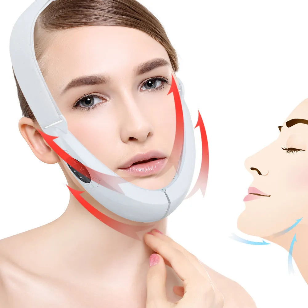 White ABS facial lifting device with dual light therapy and vibration functions for home skincare