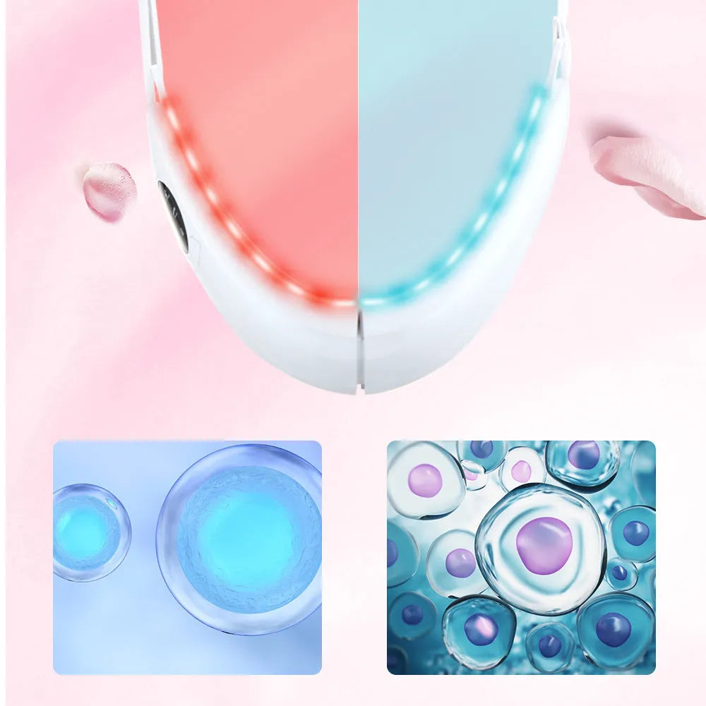 White ABS facial lifting device with dual light therapy and vibration functions for home skincare