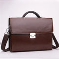 Men's black PU leather business briefcase with horizontal square shape and zipper opening