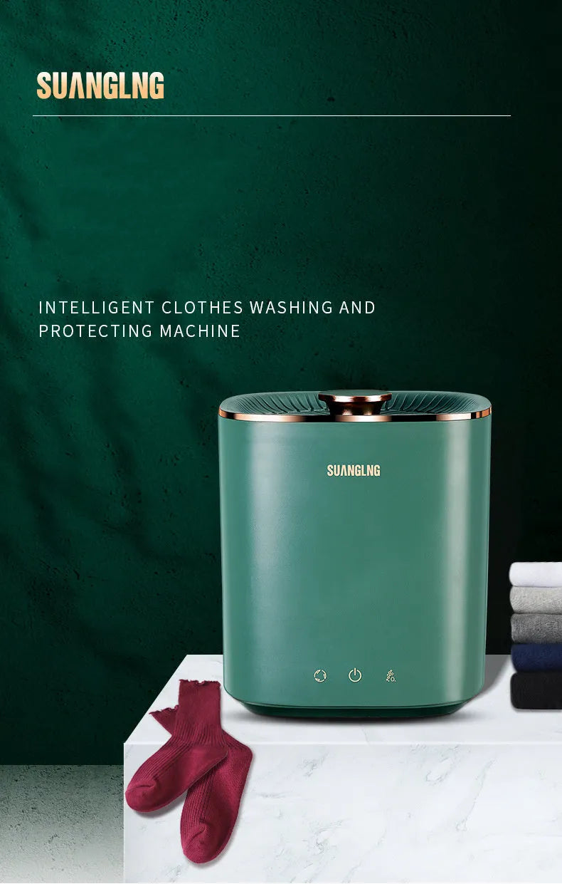 Green portable mini washing machine with digital display for underwear and socks