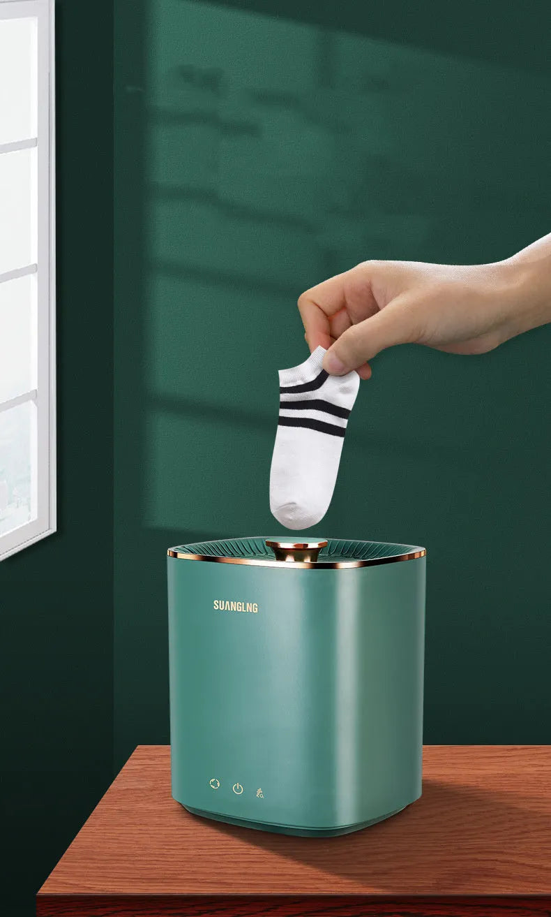 Green portable mini washing machine with digital display for underwear and socks