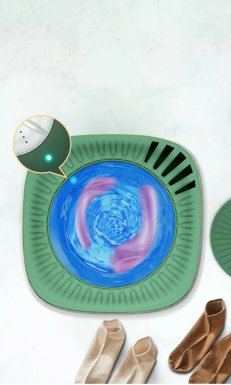 Green portable mini washing machine with digital display for underwear and socks