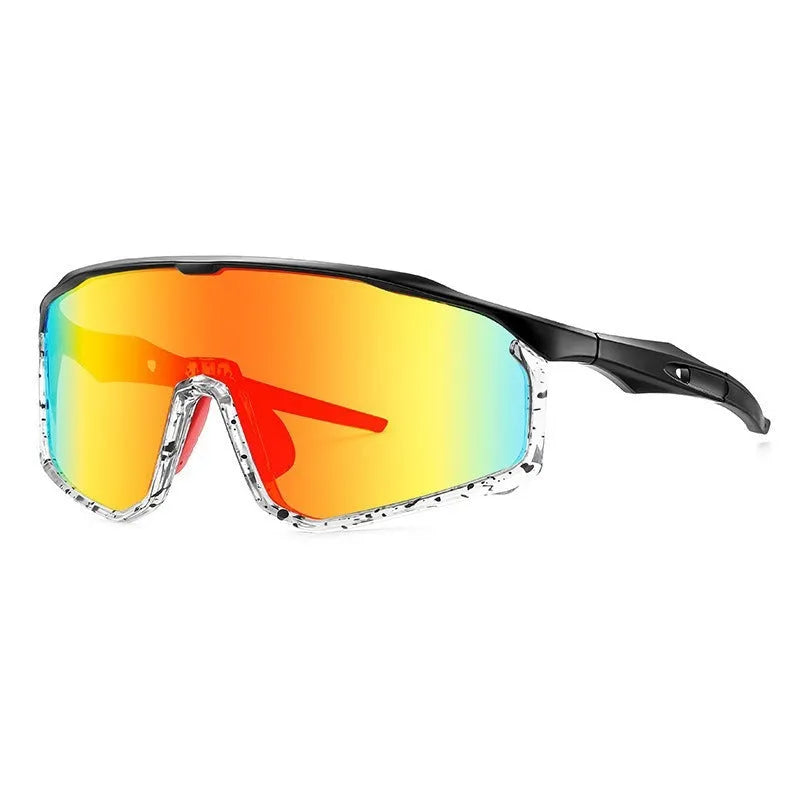 Full-frame mountaineering goggles for climbing with colourful UV-protective lenses on a black background.