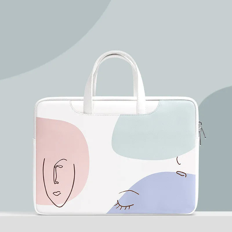 Blue PU leather laptop bag for a 15.6 inch notebook with a soft handle and zipper.