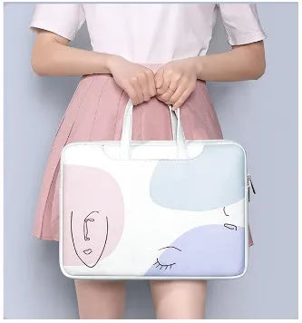Blue PU leather laptop bag for a 15.6 inch notebook with a soft handle and zipper.