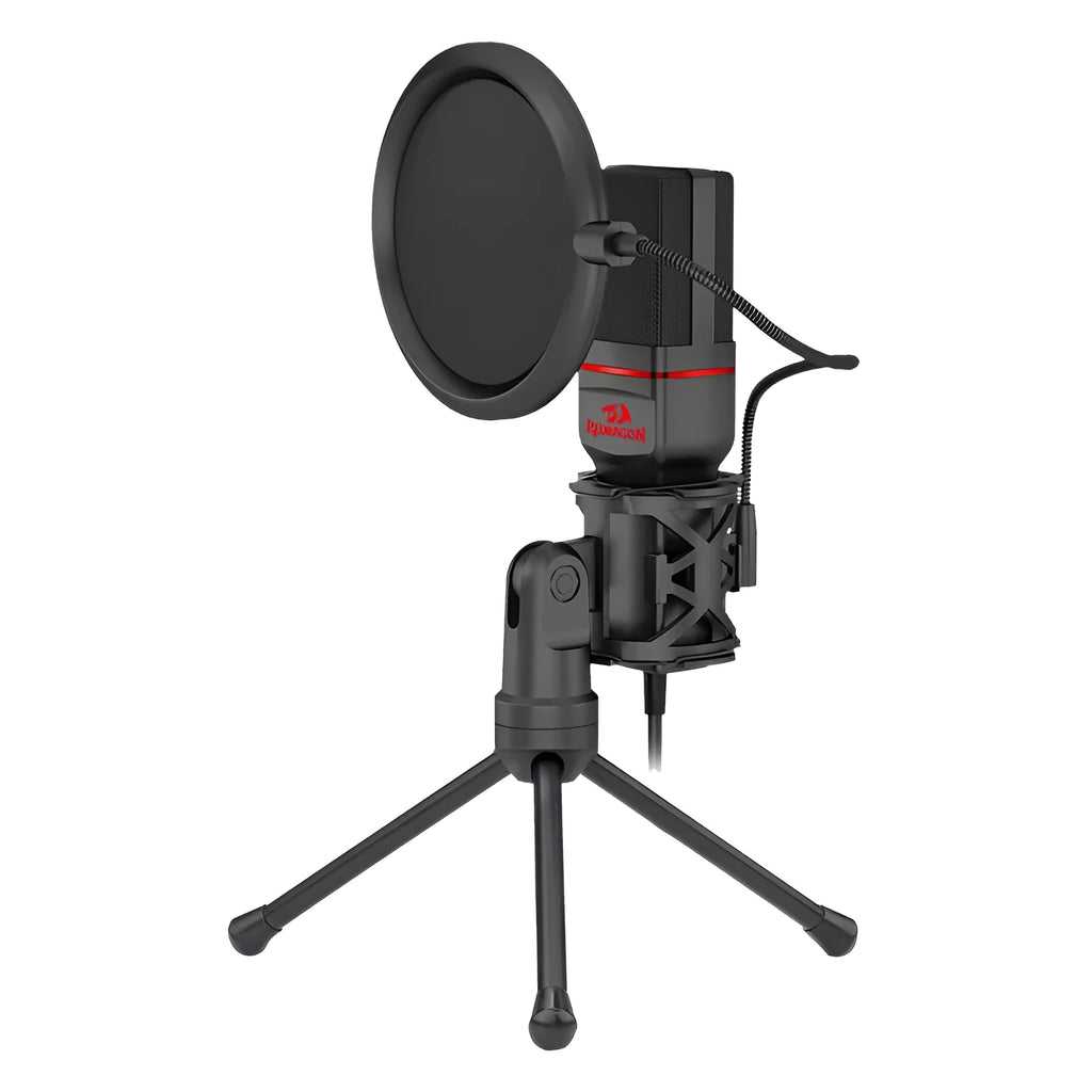 Black wired USB live broadcast microphone for streaming with noise reduction.