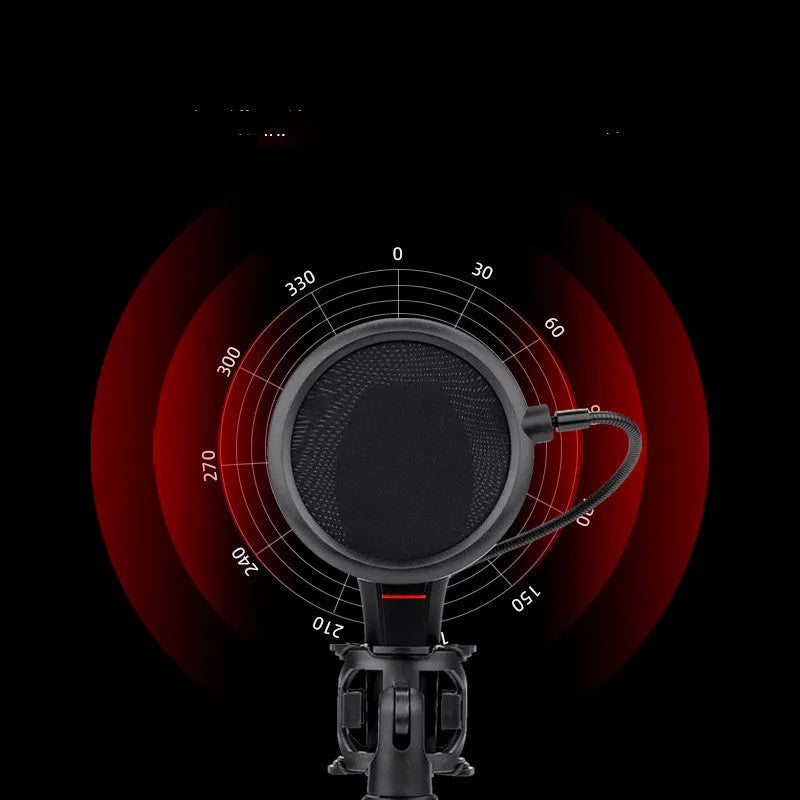 Black wired USB live broadcast microphone for streaming with noise reduction.