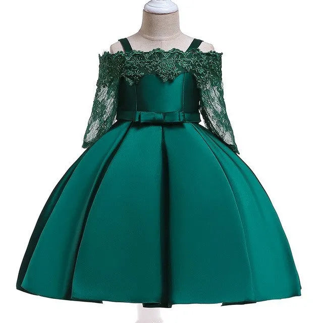 Girls polyester dress with lace detail in red colour for toddler sizing