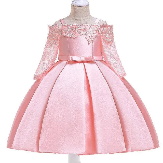 Girls polyester dress with lace detail in red colour for toddler sizing