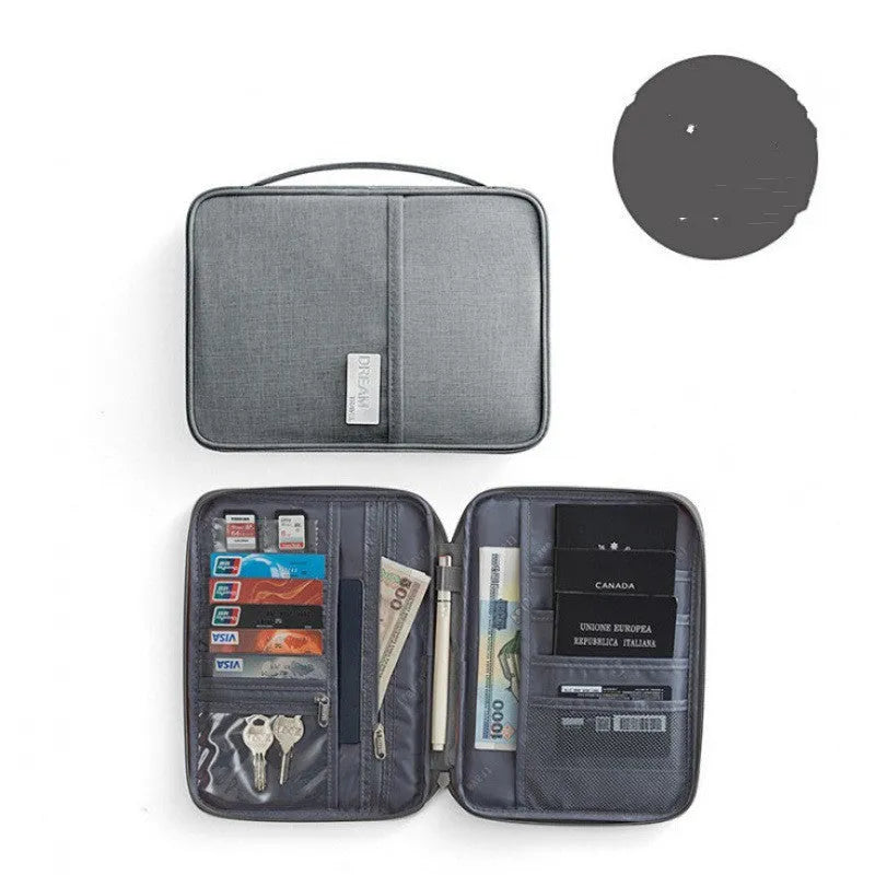 Waterproof cationic passport cover in multiple sizes and colours including black, blue, grey, and pink