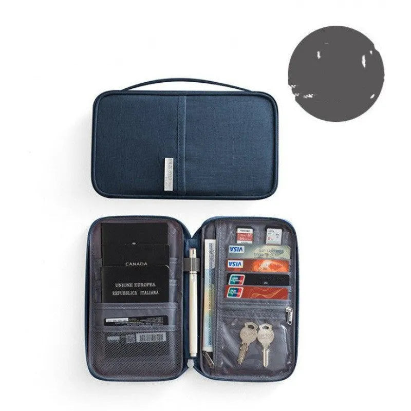 Waterproof cationic passport cover in multiple sizes and colours including black, blue, grey, and pink