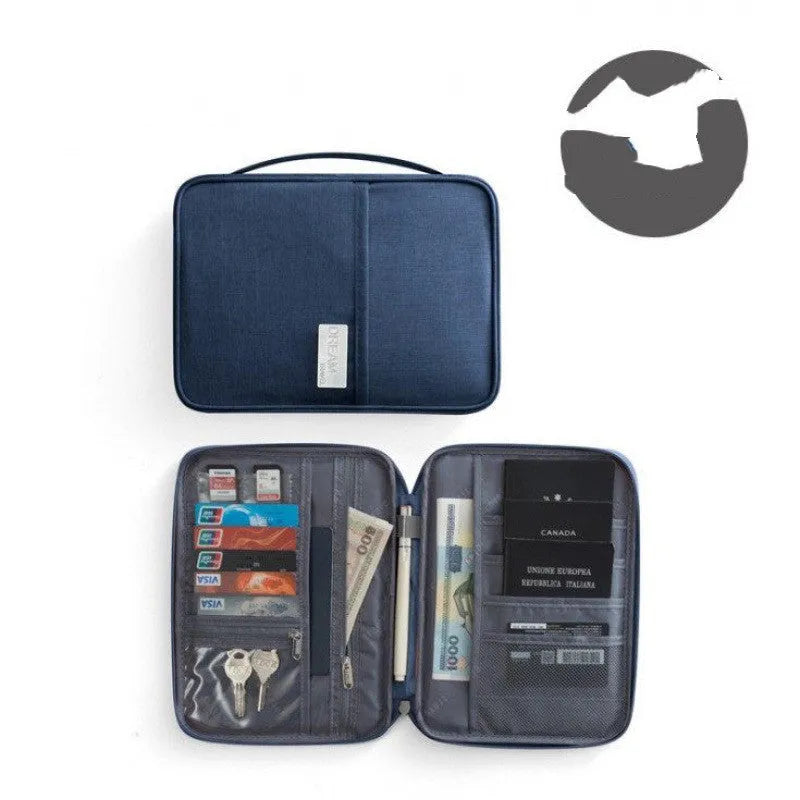Waterproof cationic passport cover in multiple sizes and colours including black, blue, grey, and pink