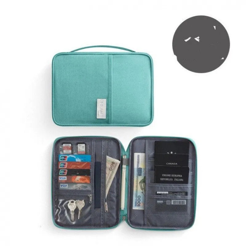 Waterproof cationic passport cover in multiple sizes and colours including black, blue, grey, and pink