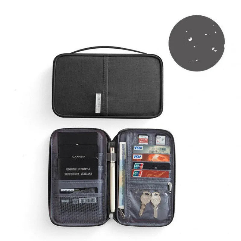 Waterproof cationic passport cover in multiple sizes and colours including black, blue, grey, and pink
