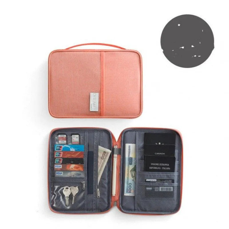 Waterproof cationic passport cover in multiple sizes and colours including black, blue, grey, and pink