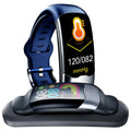Smart bracelet with digital display showing heart rate and blood pressure readings