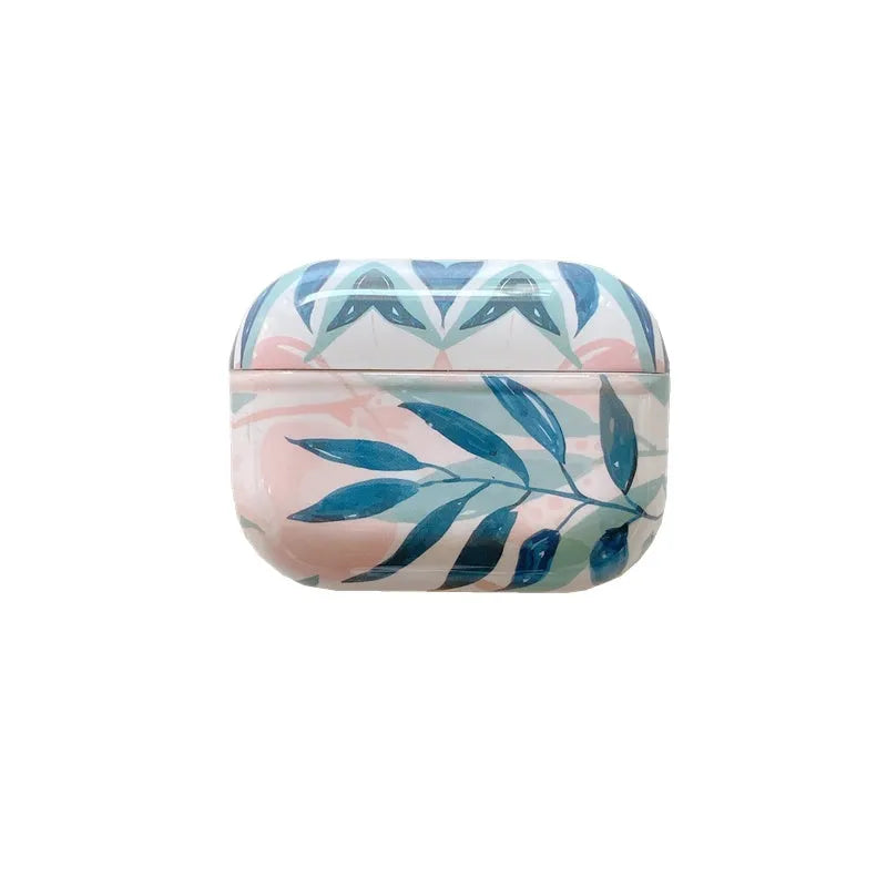 Blue and green banana leaf design TPU AirPods protective case for AirPods and AirPods Pro models