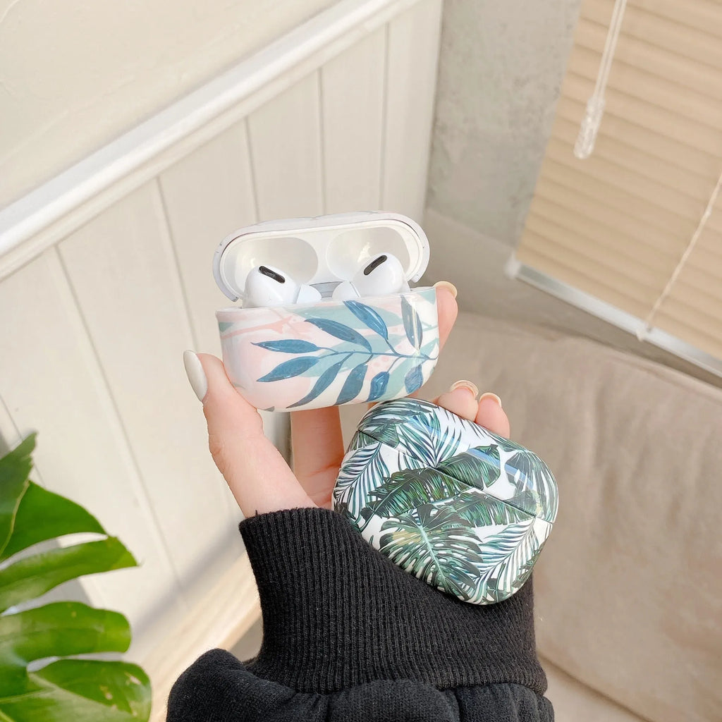 Blue and green banana leaf design TPU AirPods protective case for AirPods and AirPods Pro models