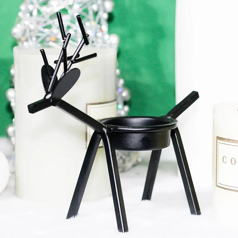 Black iron deer candlestick with Christmas elk bracket design for festive decorations