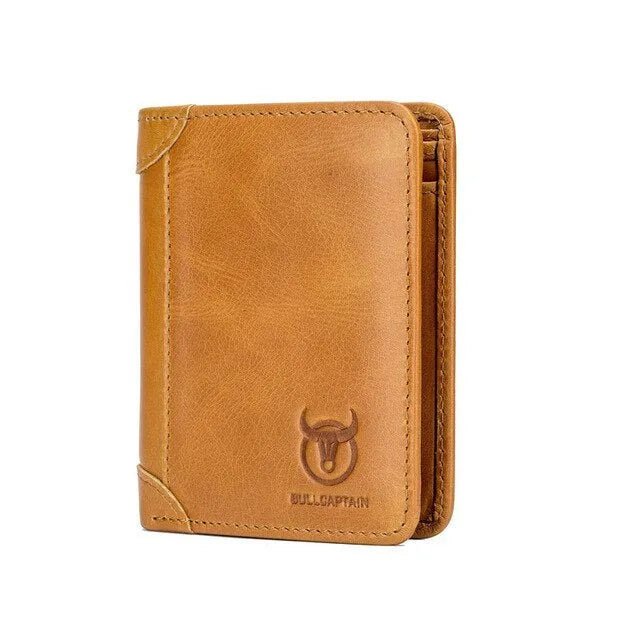 Men's casual leather wallet with fold cover showing multiple internal compartments