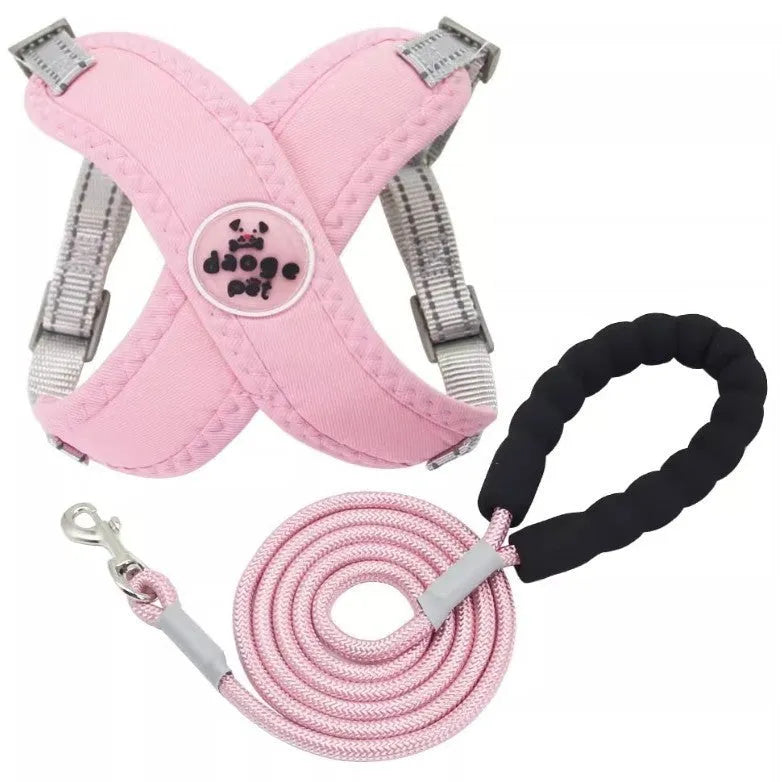 Adjustable polyester pet vest harness with hand holding rope in blue, green, pink or yellow colours